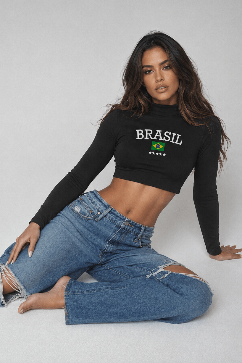 Blusa Brasil de Manga Larga con Cuello Alto