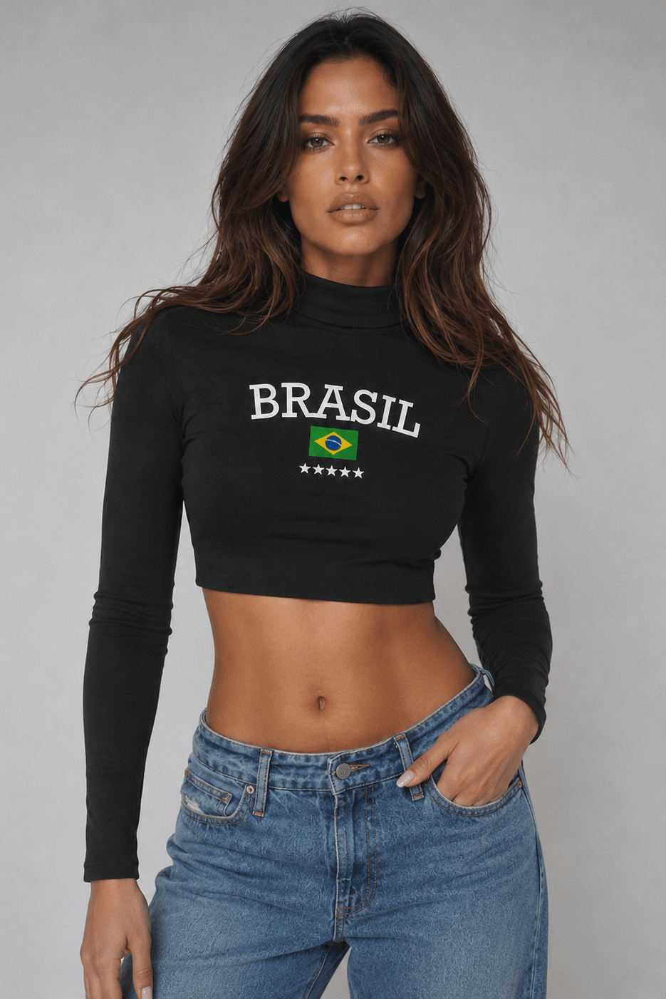 Blusa Brasil de Manga Larga con Cuello Alto