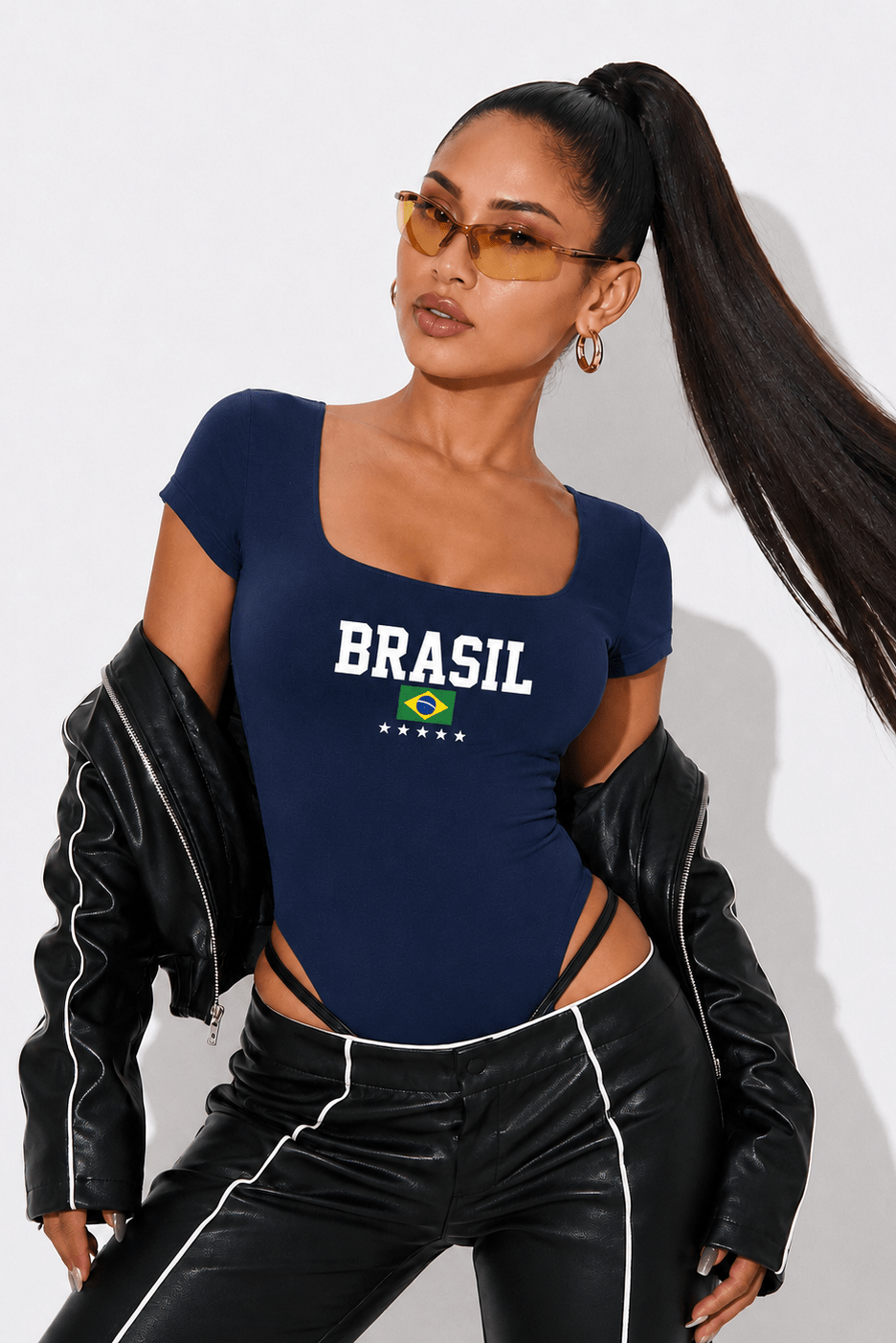 Body azul de manga corta