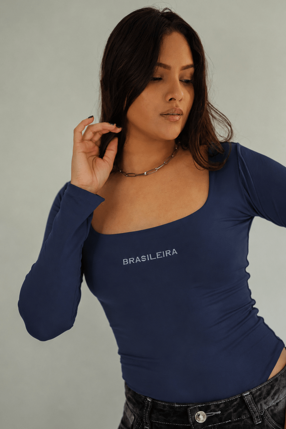 Body azul de manga larga