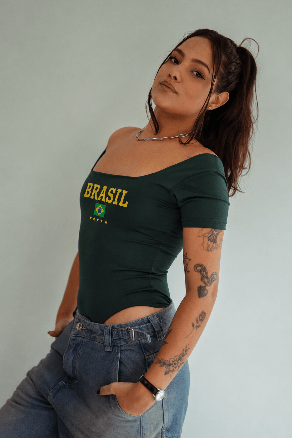 Body verde BRASIL de manga corta