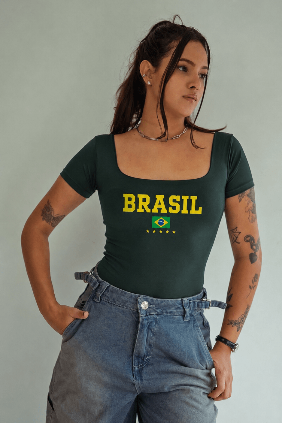 Body verde BRASIL de manga corta