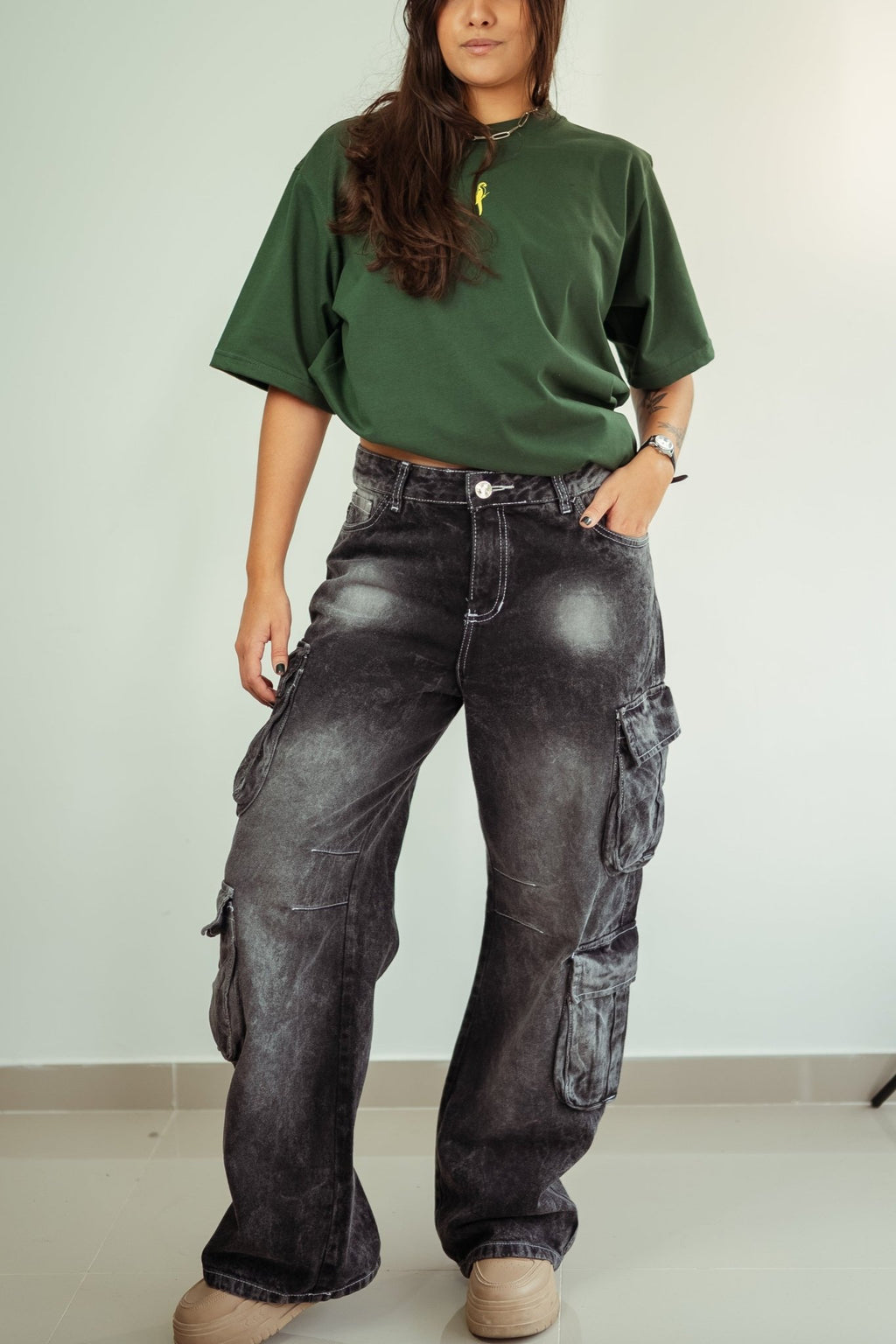 Pantalón cargo jeans negro
