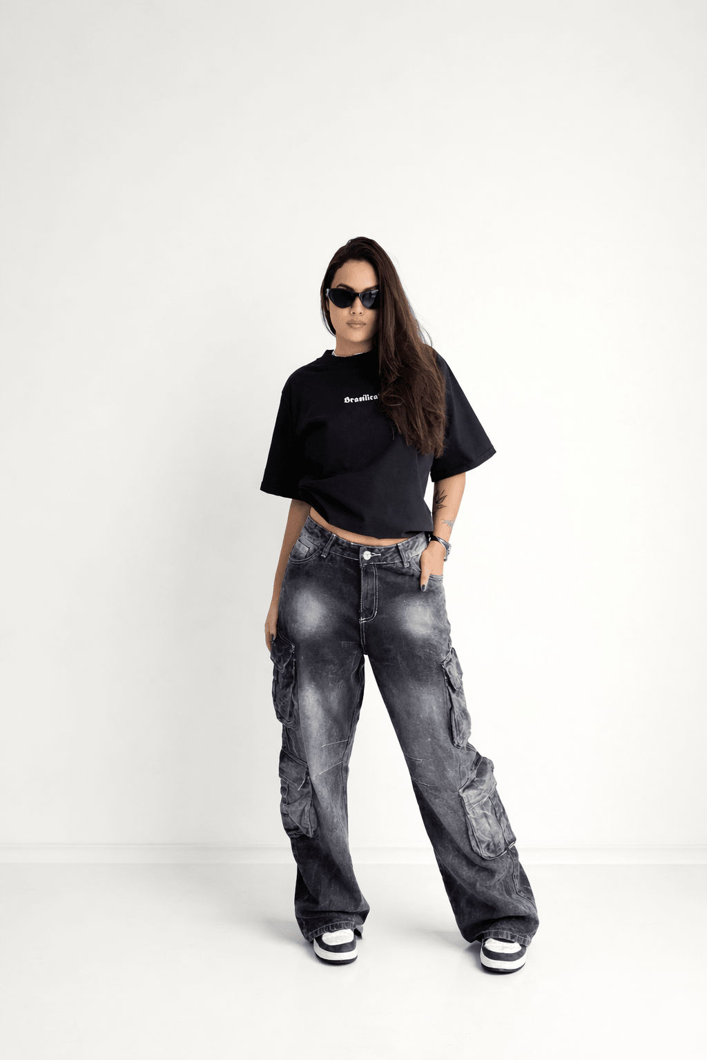 Pantalón cargo jeans negro