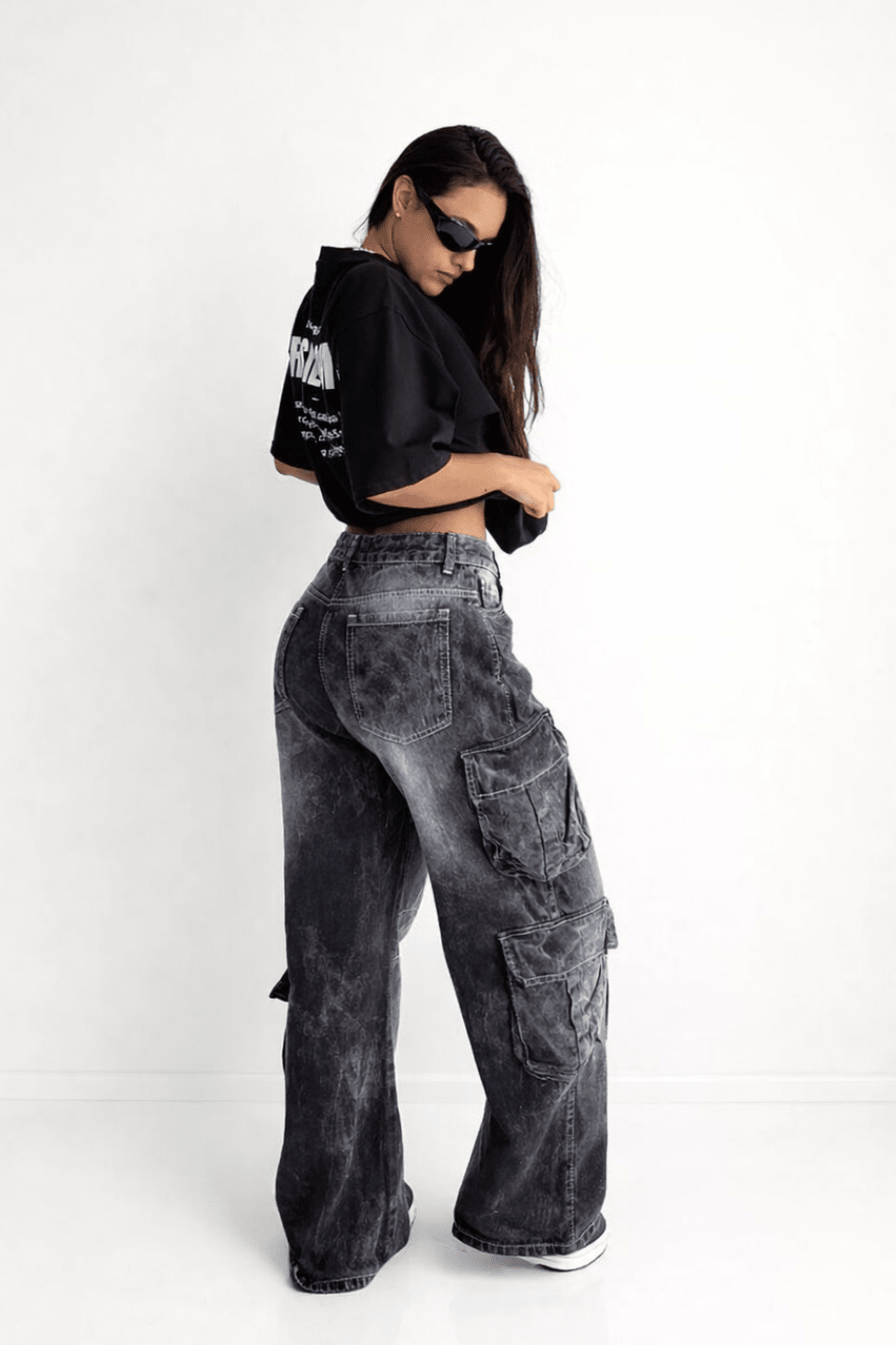 Pantalón cargo jeans negro